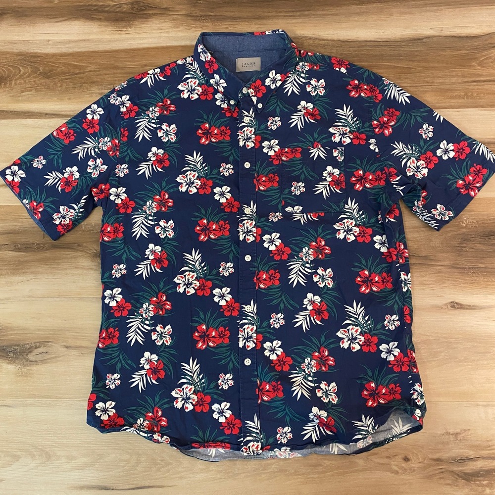 JACHS New York Shirt Mens XL Floral Button Up Shirt Short Sleeve Casual